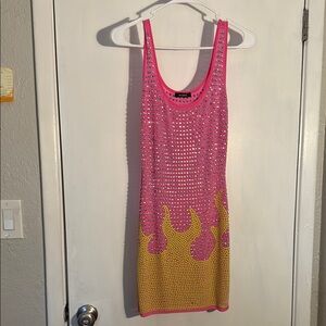 Banjul Pink and Yellow Studded Mini Dress